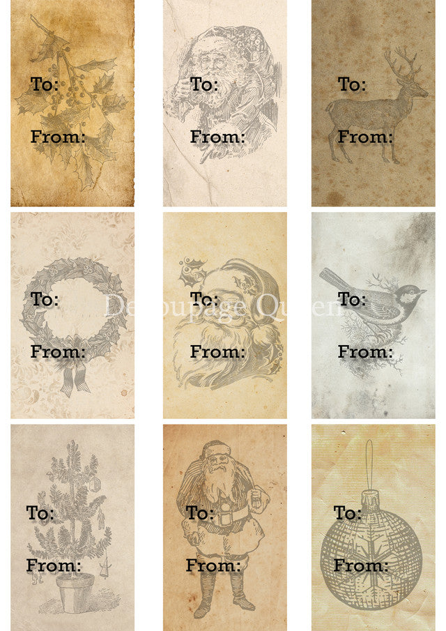 Decoupage Queen Christmas Tags Rice Paper