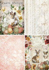 Set of floral and rabbit-themed paper designs.