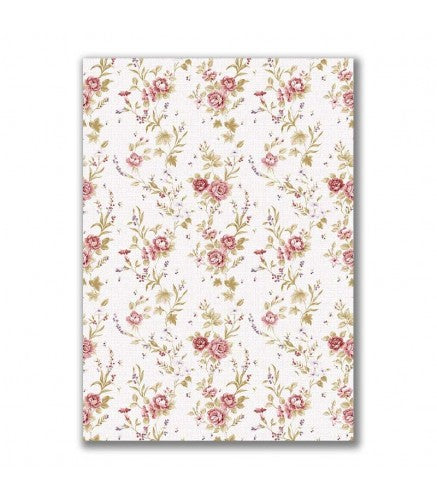 Floral patterned paper with pink and red flowers on a white background