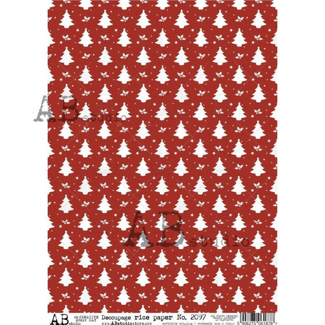 AB Studios-Red Christmas Tree Pattern Rice Paper A4 Rice Paper-8.3"x11.7"