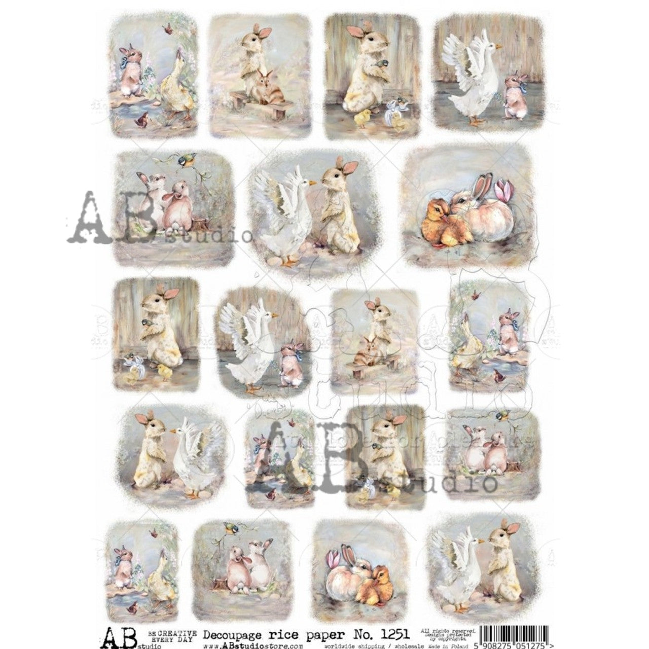 AB Studios Pastel Bunnies A4 Rice Paper-8.3"x11.7"