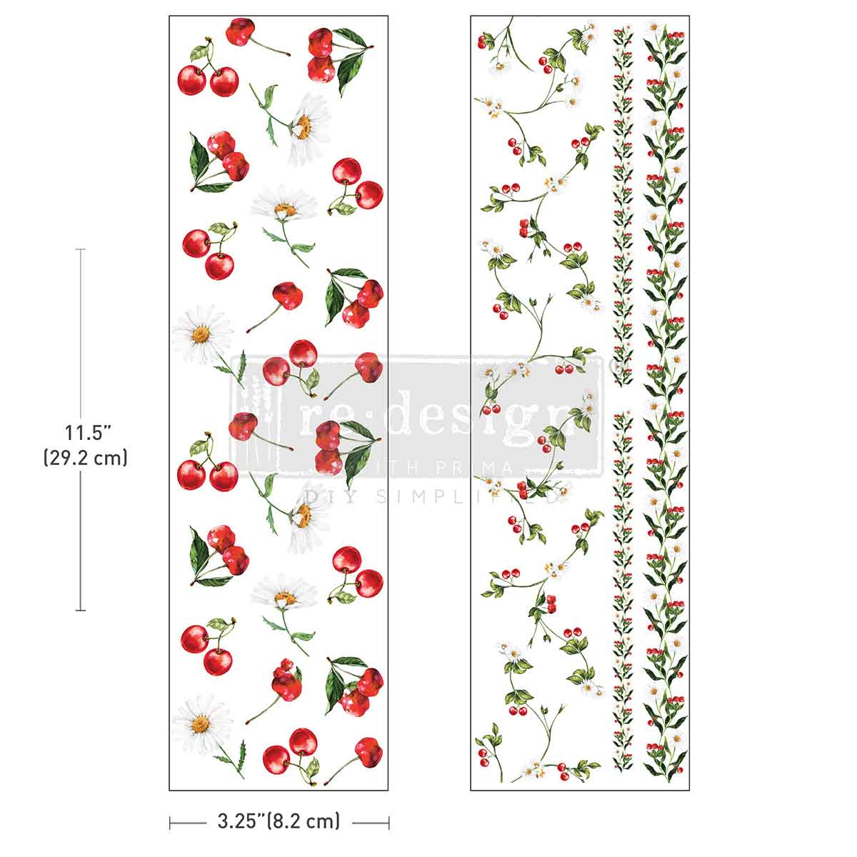 Decorative border designs with cherries and leaves on a white background