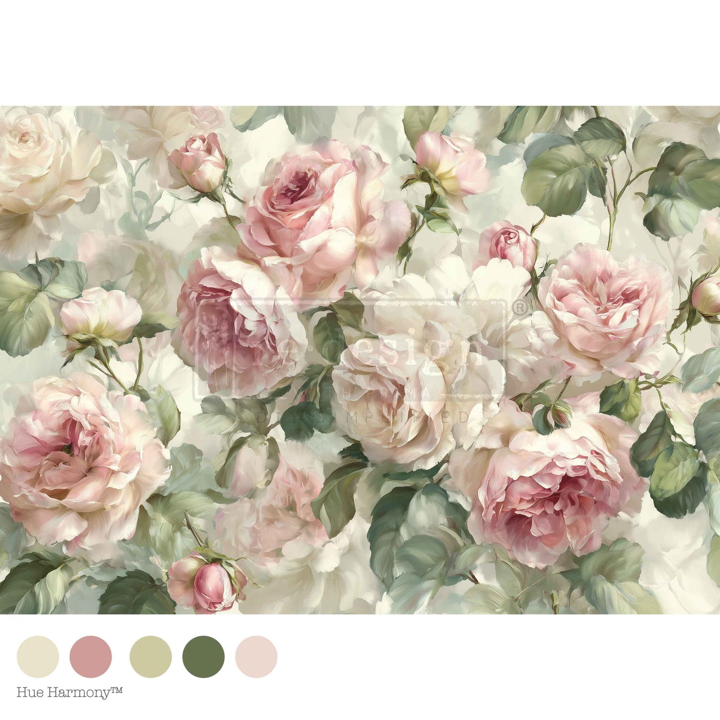 pastel pink roses with sage green leaves decoupage paper