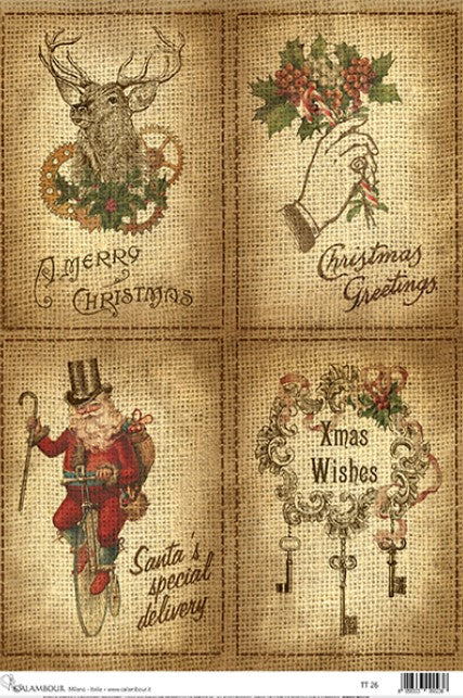 Calambour 4 Pack Burlap Christmas Wishes Rice Paper-A4-8.3"x11.7"