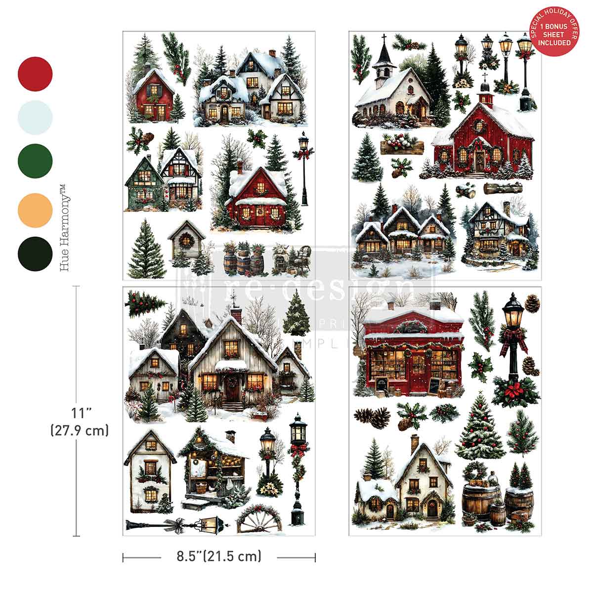 Frosted rooftops, glowing windows, and snow-dusted trees, Village of Wonder Middy Transfers® captures the magic of a holiday town just waiting to come to life. Each sheet is filled with charming cottages, cozy lanterns, pinecones, wreaths, and snowy shopfronts, all illustrated with storybook warmth and incredible detail. Perfect for creating winter scenes on furniture, signs, framed art, and more. HOW TO USE: Rub the Village of Wonder Middy Transfer onto any clean surface to create your own little Christmas