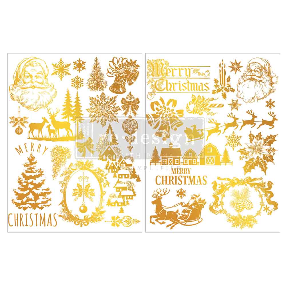 Collection of gold Christmas-themed decorative elements on a white background