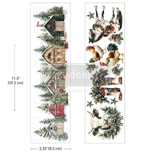 Decorative border with Christmas elements including trees, houses, and animals on a white background.