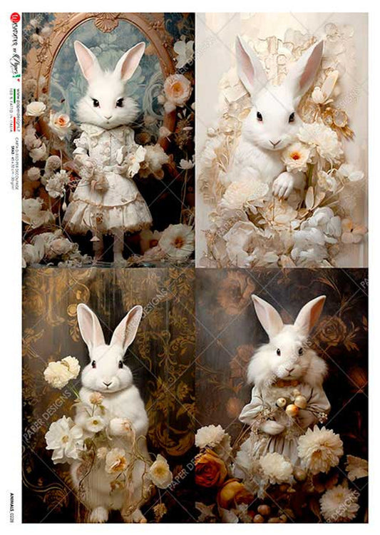 Paper Designs Four Victorian Bunny Portraits Rice Paper-A4