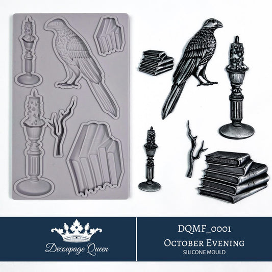 PRE ORDER-Decoupage Queen October Evening Silicone Mould- Limited Edition - Raven and Books