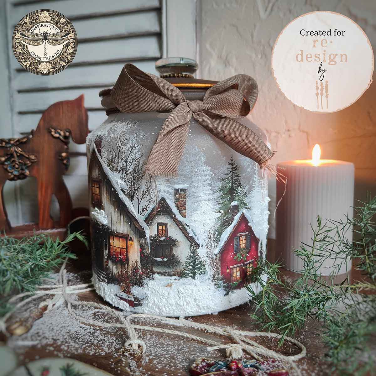Frosted rooftops, glowing windows, and snow-dusted trees, Village of Wonder Middy Transfers® captures the magic of a holiday town just waiting to come to life. Each sheet is filled with charming cottages, cozy lanterns, pinecones, wreaths, and snowy shopfronts, all illustrated with storybook warmth and incredible detail. Perfect for creating winter scenes on furniture, signs, framed art, and more. HOW TO USE: Rub the Village of Wonder Middy Transfer onto any clean surface to create your own little Christmas
