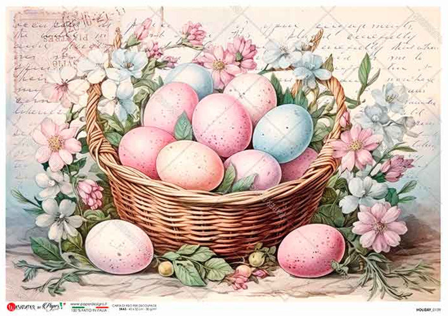 Paper Designs Basket of Easter Eggs A4 Rice Paper