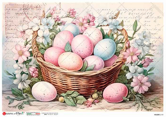 Paper Designs Basket of Easter Eggs A4 Rice Paper