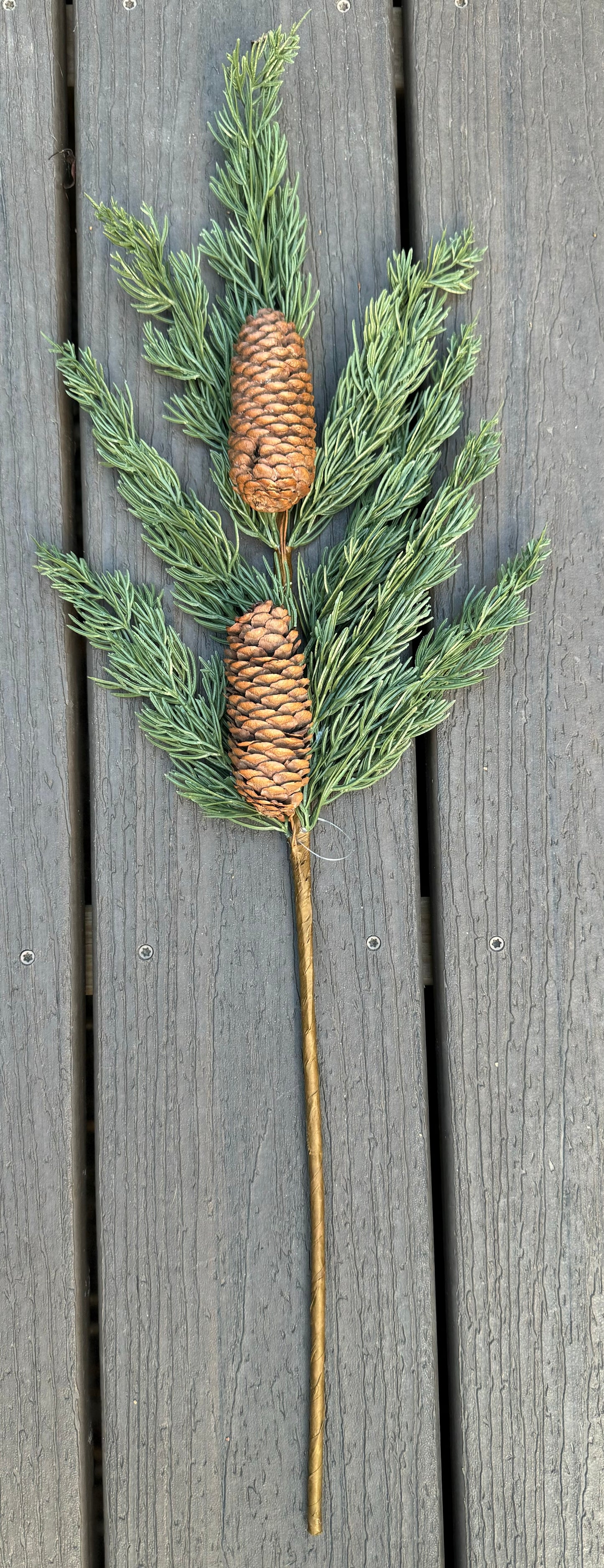 24" Spray W/Real Touch Cypress , Pine Cone - Green/Natural