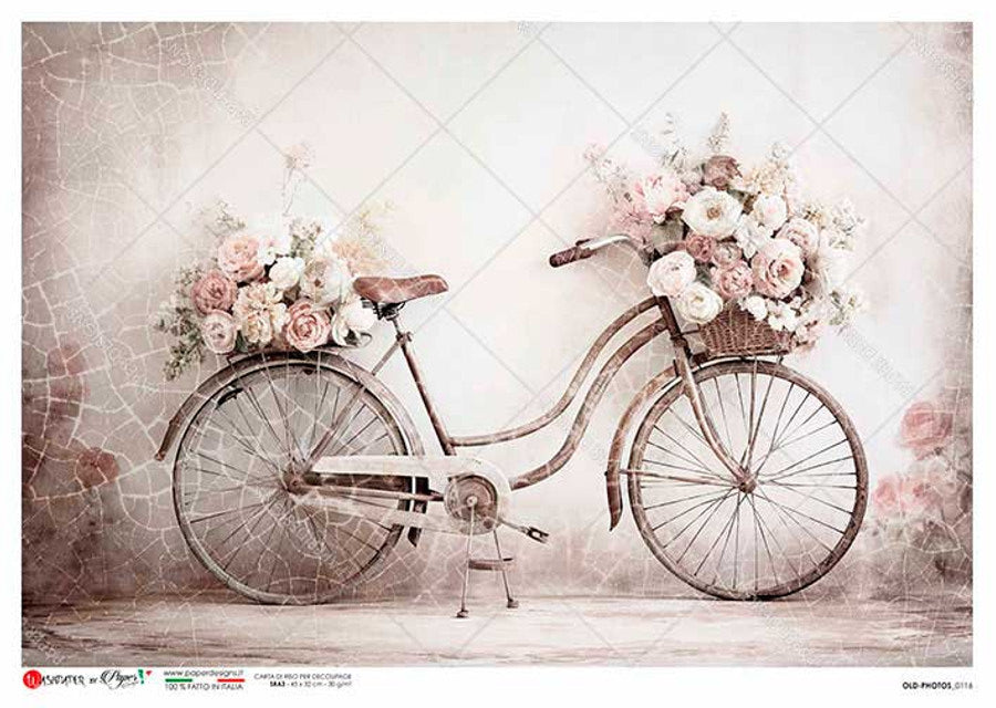 Paper Designs Shabby Chic Floral Bicycle Rice Paper