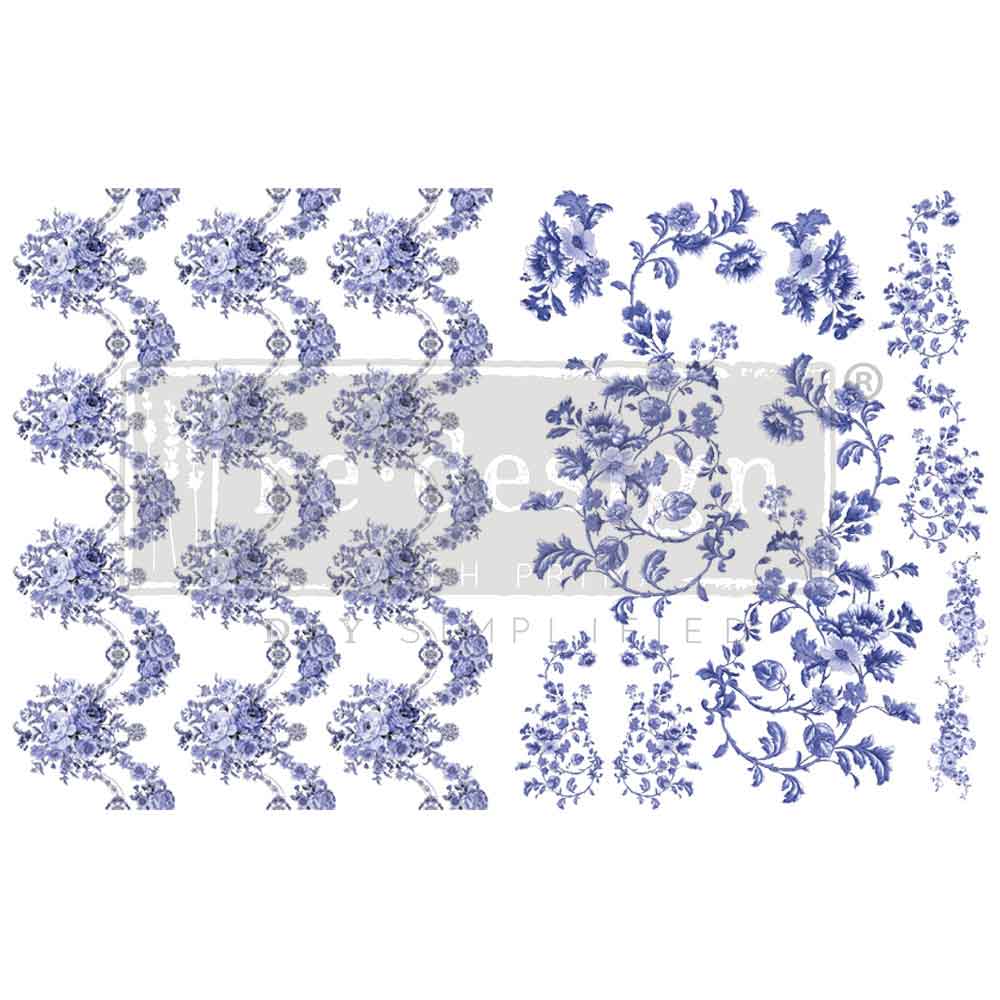 Decorative blue floral pattern on a white background