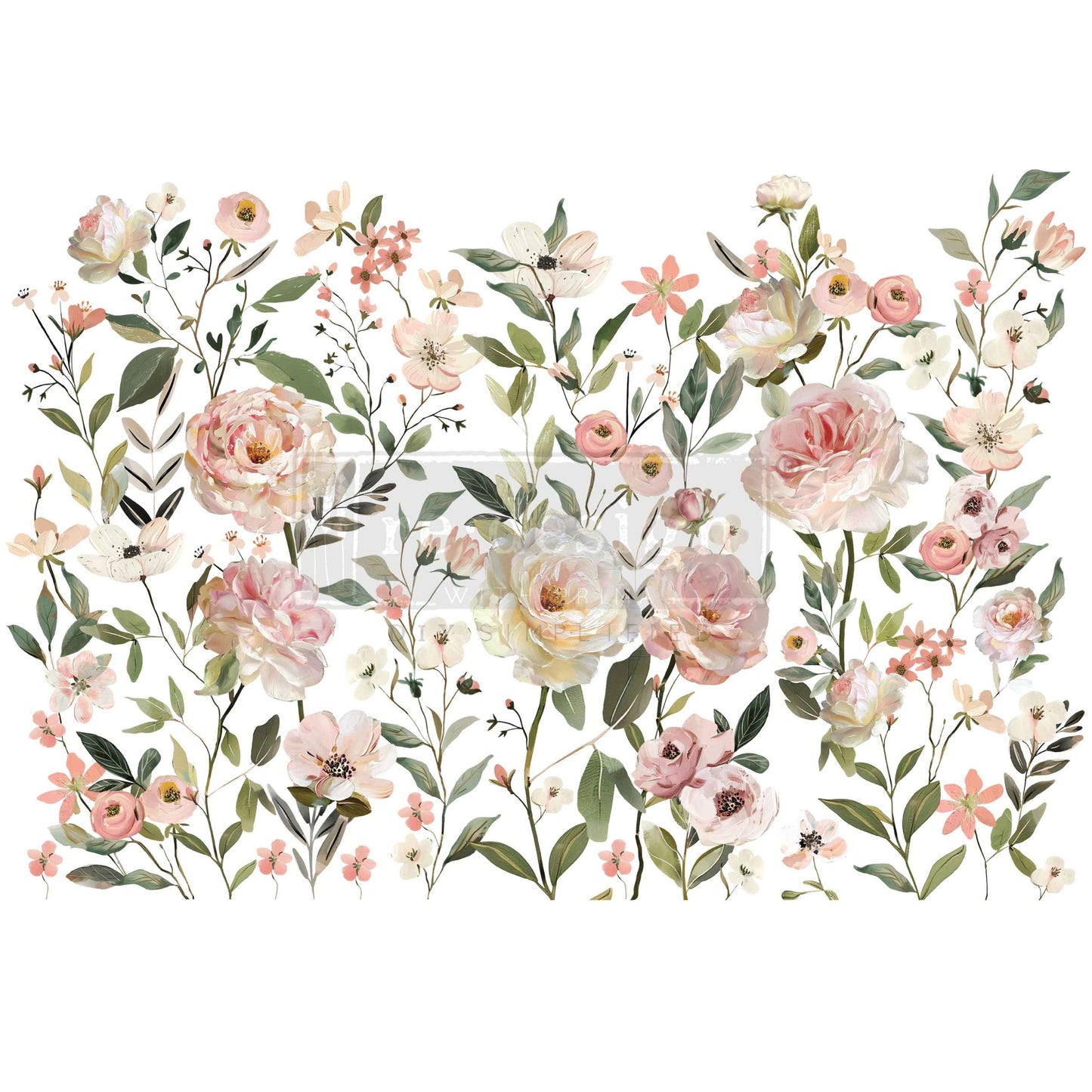 Soft, romantic, and effortlessly graceful, Blush Harmony is a dreamy floral transfer designed to bring lightness and elegance to any surface. Featuring delicate blooms in gentle shades of blush pink, ivory, and soft greenery, this design captures the beauty of freshly gathered garden florals in full, airy composition.