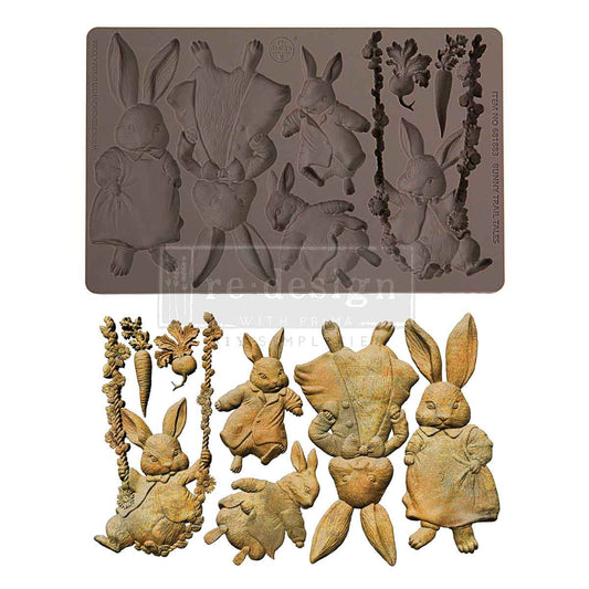 Silicone mold with rabbit designs and the finished baked products.