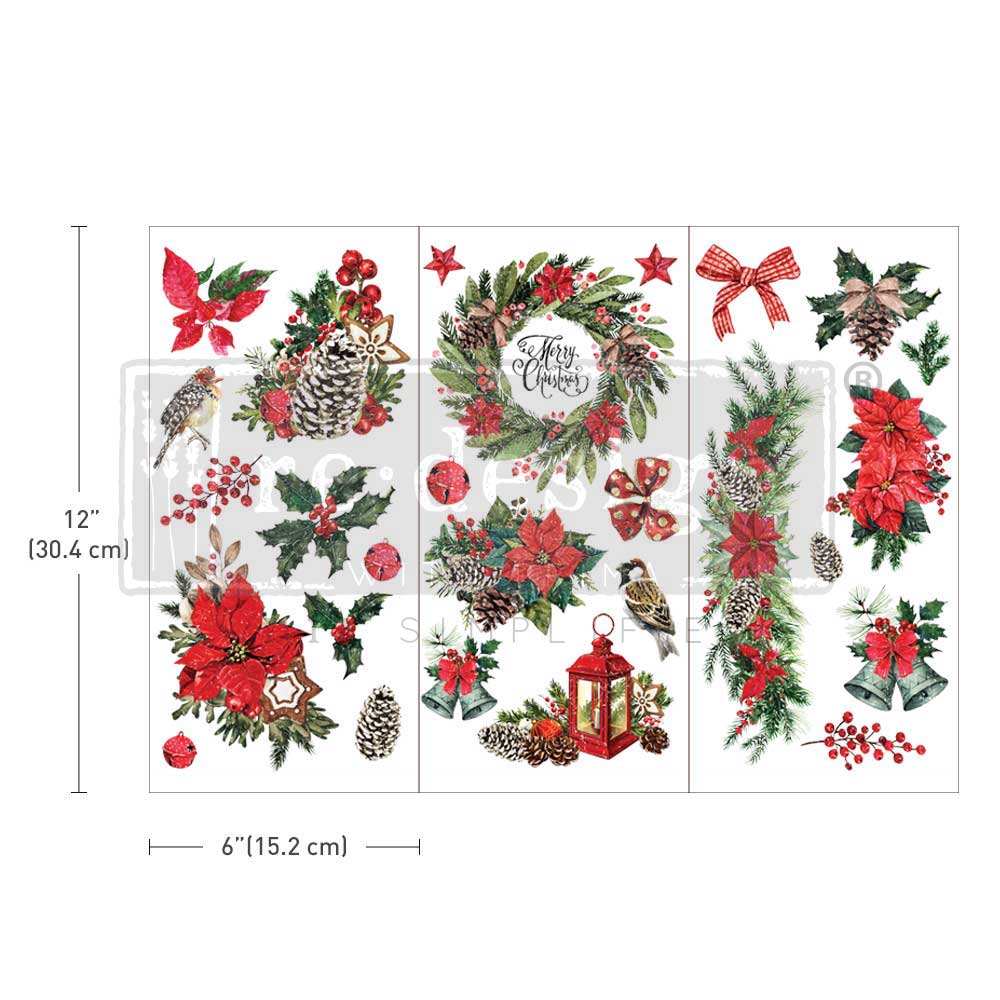 Set of Christmas-themed decorative stickers with measurements on a white background