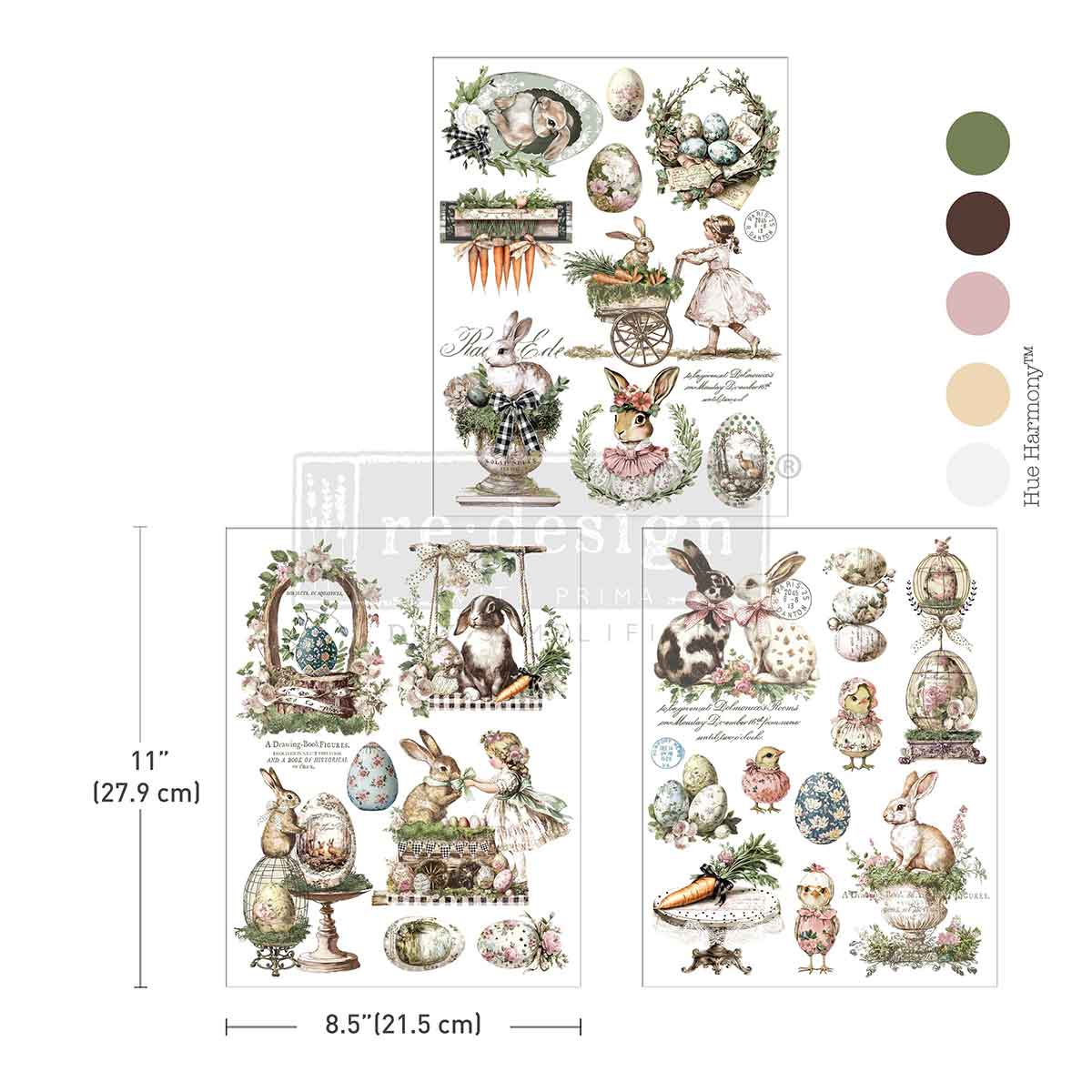 Sheet of decorative Easter-themed stickers with rabbits, eggs, and other elements on a white background.