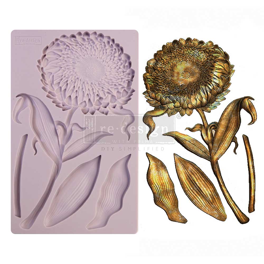 Silicone mold of a sunflower design on a white background