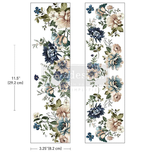 Floral decal with measurements on a white background