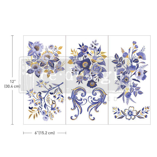 Set of floral wall decals with measurements on a white background