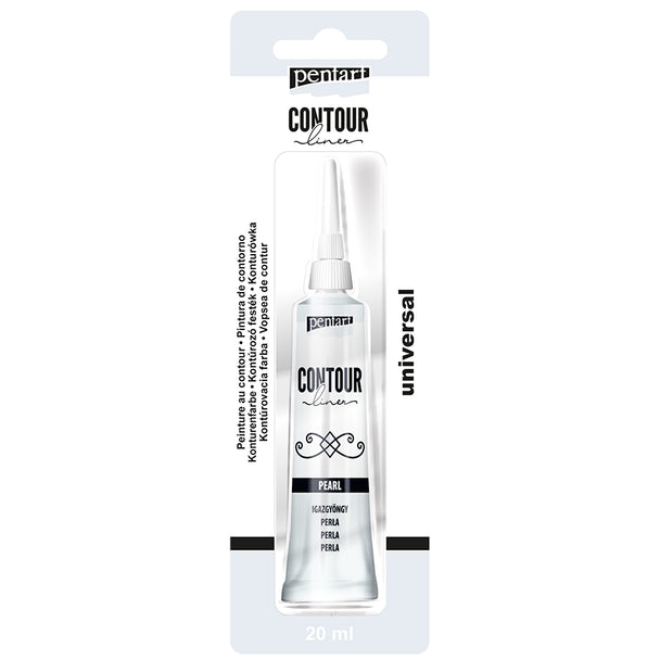 Pentart Contour Liner packaging with white tube and black text on a white background-pearl