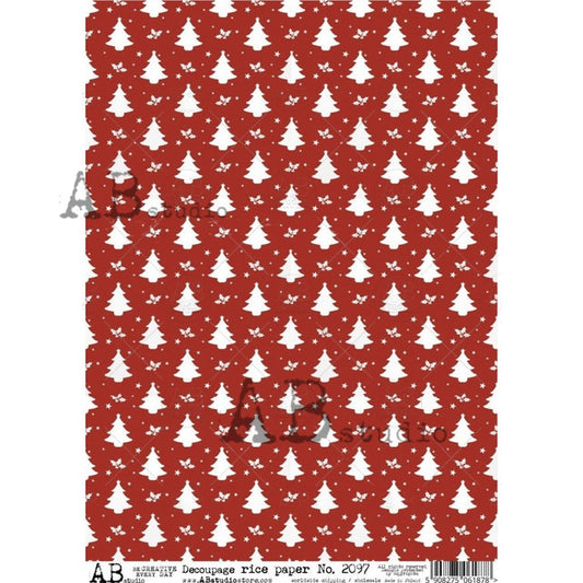 AB Studios-Red Christmas Tree Pattern Rice Paper  A4 Rice Paper-8.3"x11.7"