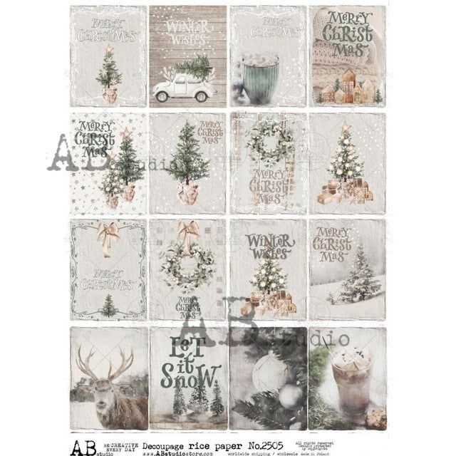 AB Studios-Farmhouse Christmas Sixteen Minis A4 Rice Paper  A4 Rice Paper-8.3"x11.7"