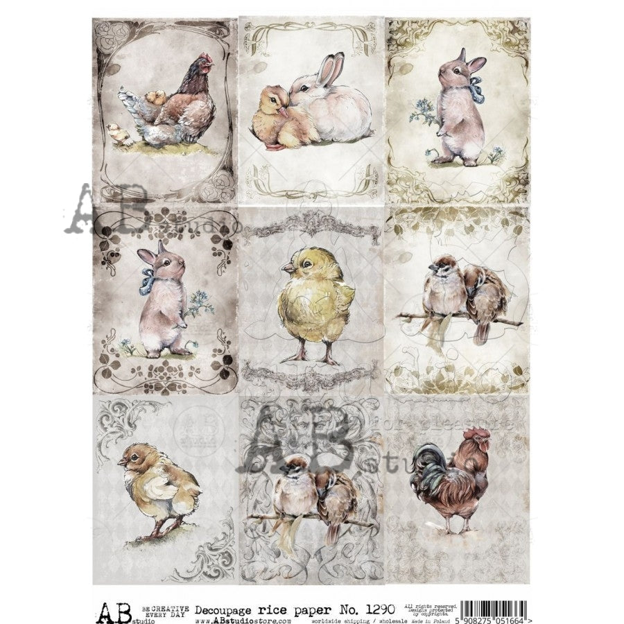 AB Studios-9-Pack Pastel Bunnies A4 Rice Paper-8.3"x11.7"