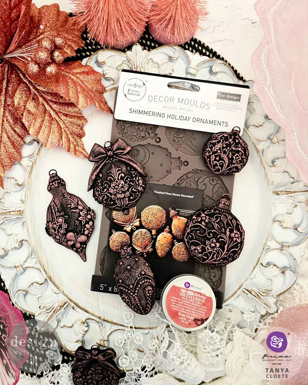 Decorative mold set with packaging on a decorative surface